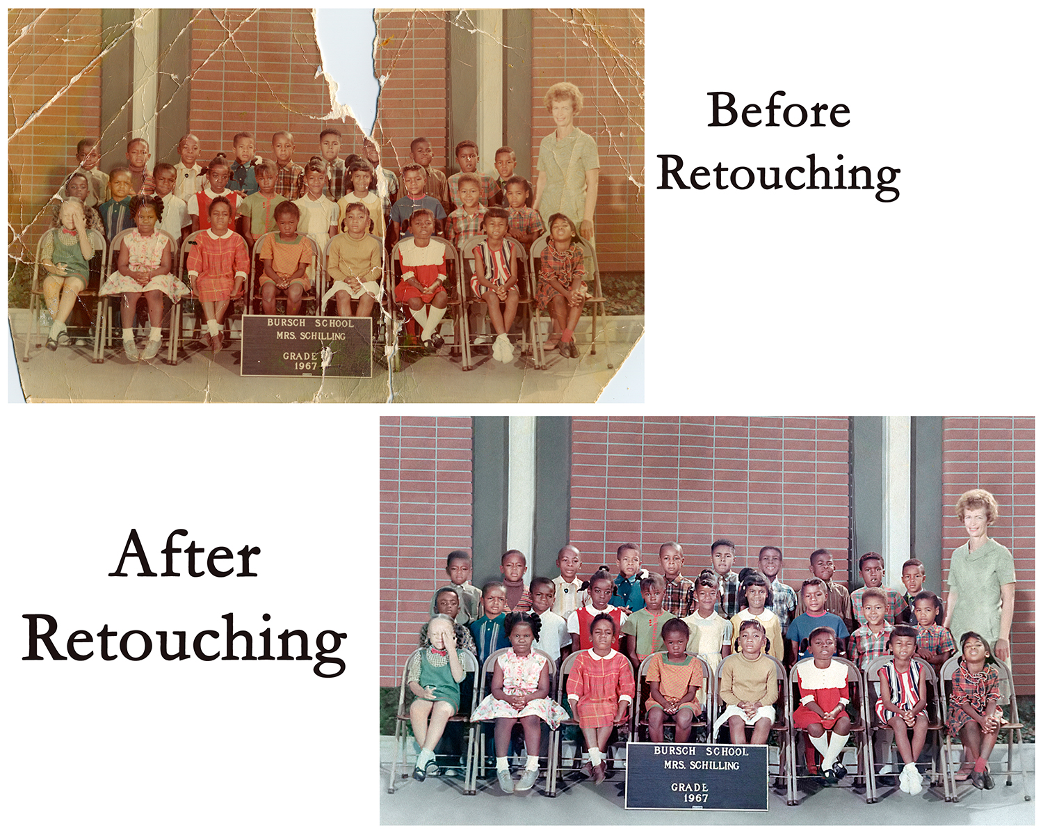 Before and after old school photo retouhed.